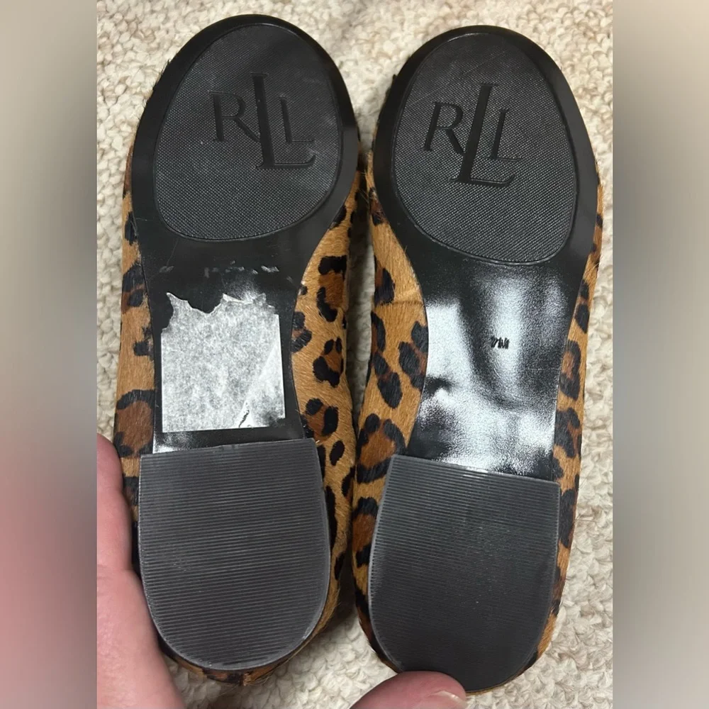 Lauren Ralph Lauren Size 7 Calf Hair Leopard Flats with Suede Bow